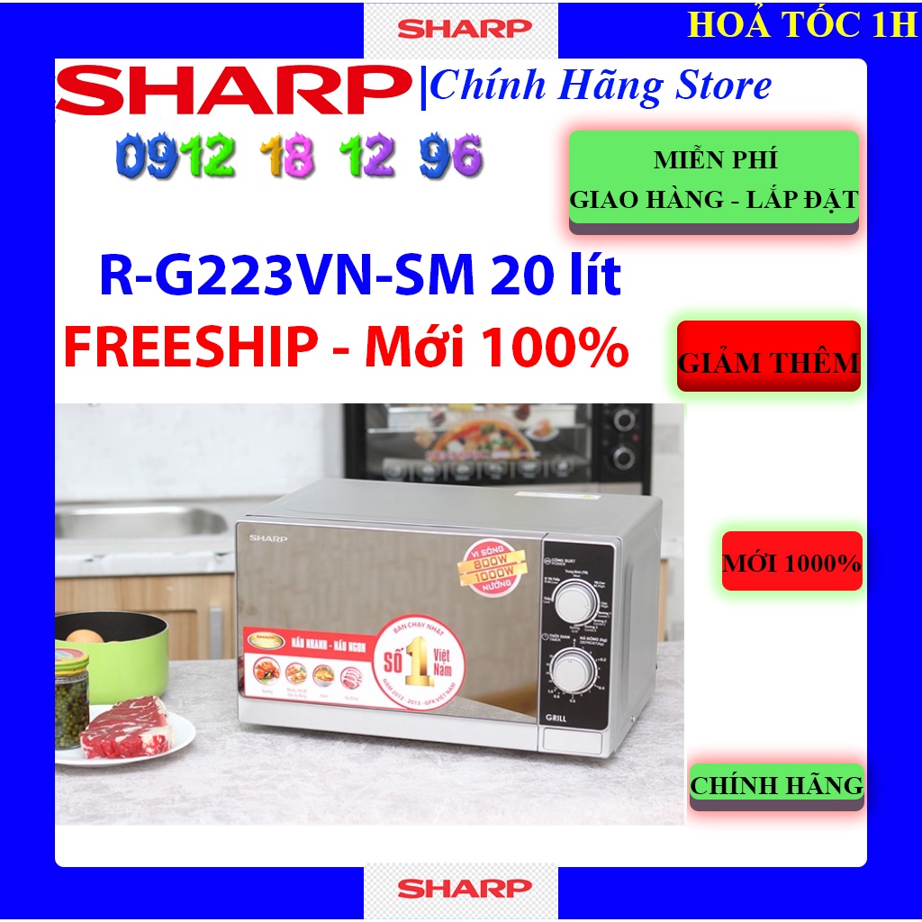 [Mã ELHAMS5 giảm 6% đơn 300K] [SHARP G223VN] Lò vi sóng Sharp R-G223VN-SM 20 lít, bảo hành chính hãng 12 tháng.