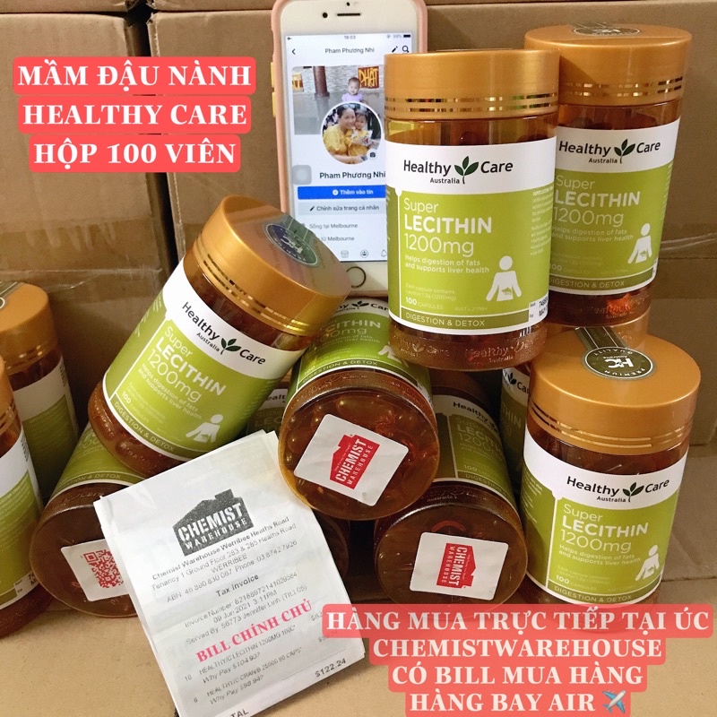 HÀNG CHUẨN AIR MUA TẠI ÚC - TINH CHẤT MẦM ĐẬU NÀNH HEALTHY CARE LECITHIN 100 VIÊN- DATE 2024