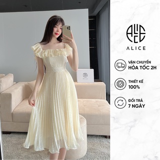 Váy tiểu thư dập ly dáng dài alice chất liệu voan dập ly lót lụa cao cấp, thiết kế cổ vuông trễ sang chảnh v848