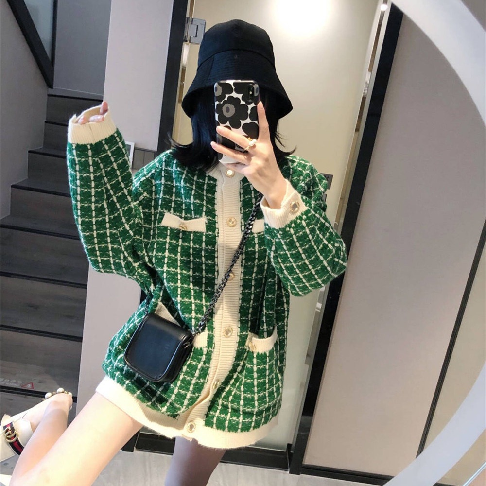 Hàng Sẵn_ Áo dạ tweed áo khoác len kẻ sọc phong cách Hàn