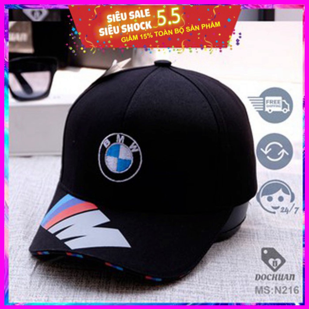 Mũ lưỡi trai, Nón Kết BMW logo tròn chữ ở kết màu chất vải tốt, Unisex dành cho nam và nữ nóng