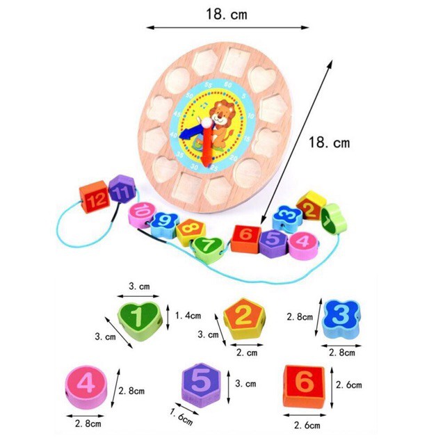 [Mã TOYDEC hoàn 20K xu đơn 50K] Đồ chơi đồng hồ gỗ xâu hạt hoạt hình cho bé