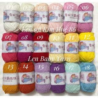Len Baby Yarn-Cuộn len Baby Yarn, đã đóng gói để bán lẻ, kt:10x5cm,thành phần từ 100% sợi cotton,trọng lượng 40g/1cuộn..