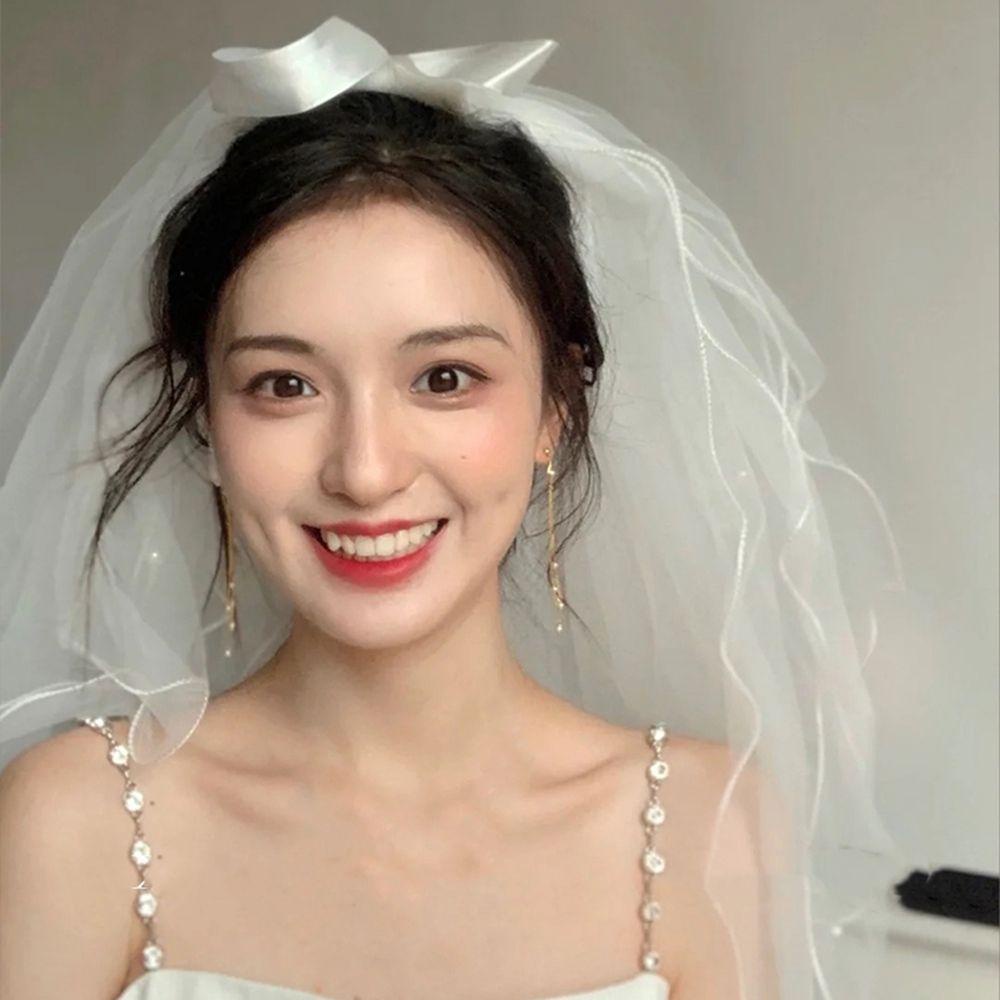 SOMEDAYZL Mạng Che Mặt Cô Dâu Màu Trắng Lãng Mạn Phong Cách Hàn Quốc