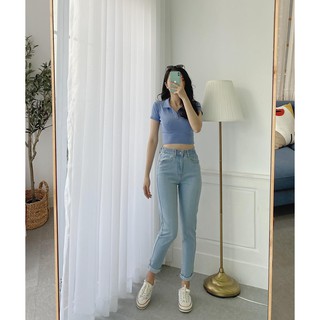 Quần Jeans Boyfriends cạp chun xanh nhạt thương hiệu thời trang Five Jeans