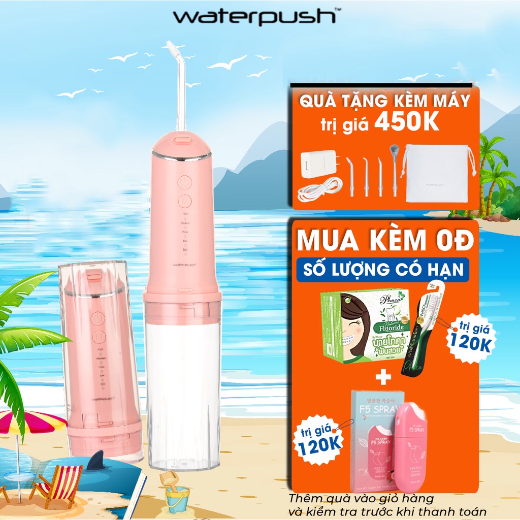 Máy tăm nước du lịch cao cấp WaterPush 1903 màu hồng-Siêu Nhỏ Gọn-1 đổi 1 Online trong 12 tháng