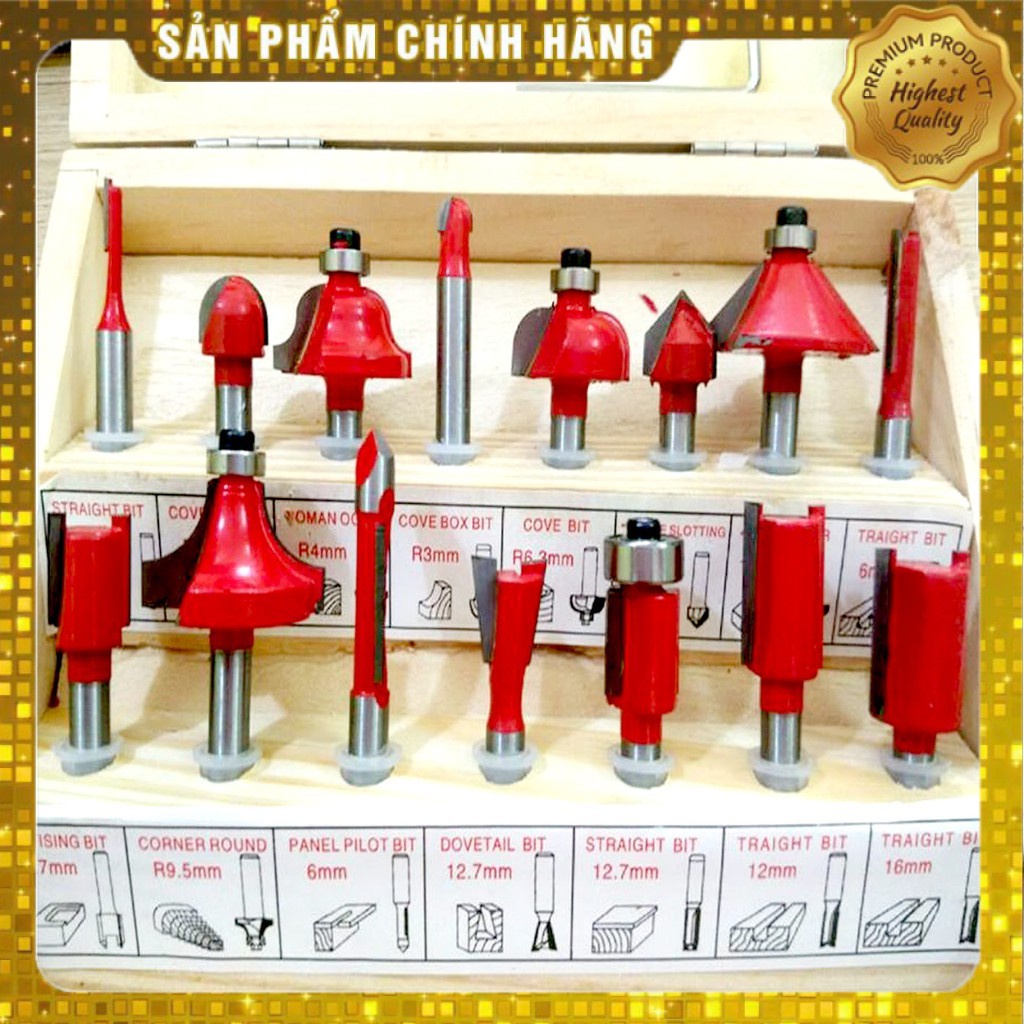 BỘ 15 MŨI PHAY GỖ CỐT NHỎ 6.3mm CAO CẤP