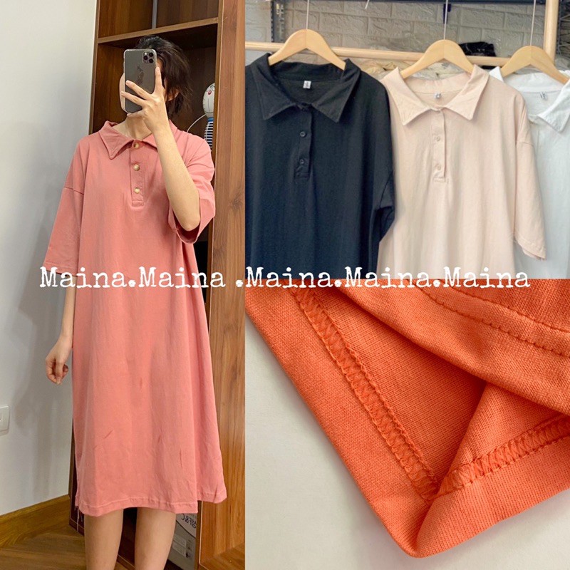 [ẢNH THẬT/HÀNG SẴN], Váy polo dáng dài rộng- Váy cổ đức style ulzzang Maina