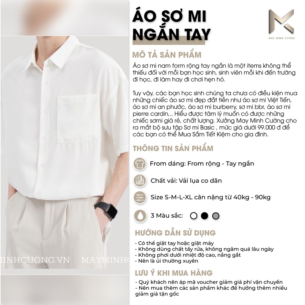 Áo sơ mi nam form rộng unisex, sơmi tay ngắn cổ bẻ, túi ngực vải lụa chống nhăn Mã: STN