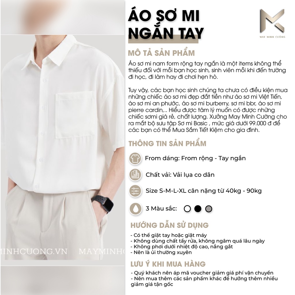 Áo sơ mi nam form rộng Giá Xưởng unisex, sơmi tay ngắn cổ bẻ, túi ngực vải lụa chống nhăn Mã: STN