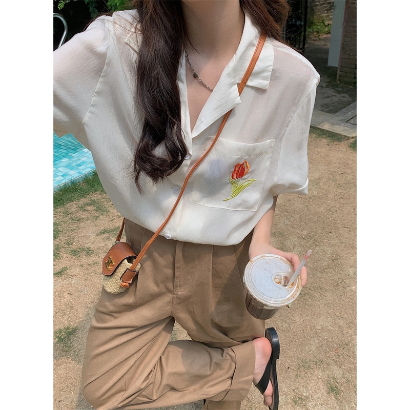 Áo Sơ Mi Voan Tay Ngắn Phong Cách Hàn Quốc Thời Trang Cho Nữ