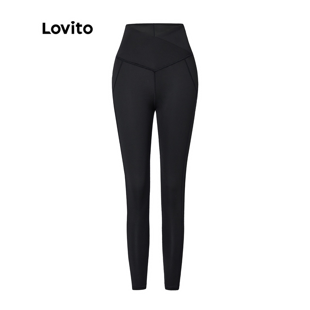 Lovito Nâng mông Giảm béo Phòng tập thể dục Mượt Eo Cao Ruched Phụ nữ Thể thao Legging L34AD110