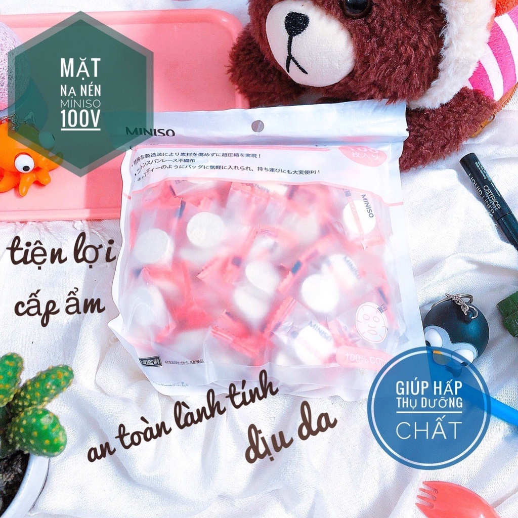 Mặt nạ viên nén cotton- Mặt nạ nén du lịch- Mặt nạ nén tiện dụng Miniso- 1 viên giấy nén mặt nạ