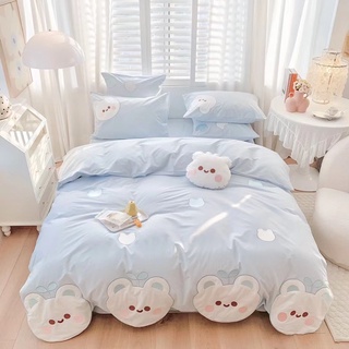 Bộ chăn ga gối cotton linen disney hàng nhập khẩu cao cấp 5món mẫu thỏ xanh