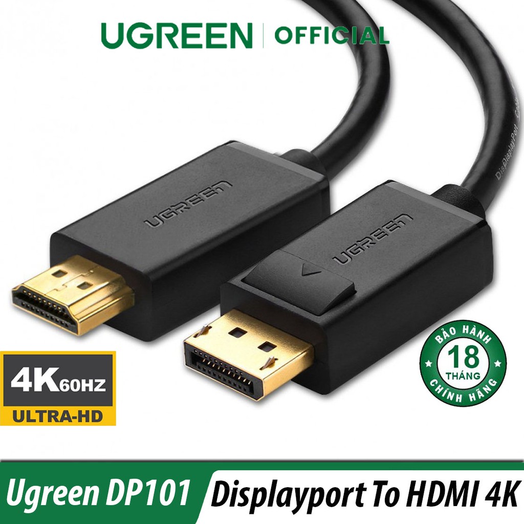 [Mã ELHACE giảm 4% đơn 300K] Cáp Chuyển Tín Hiệu DisplayPort Sang HDMI Ugreen DP101 Chính Hãng