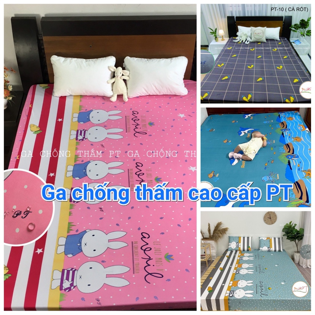 [Nệm &lt;=10cm , ĐỦ SIZE] Ga Chống Thấm Cotton Cao Cấp PT [BH 6 tháng-ĐỔI TRẢ FREE] chống thấm 100% không sột soạt mát mẻ