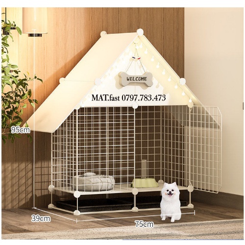 &lt; Tặng Búa &gt; COMBO Chuồng Chó lắp ghép 2 ô bằng lưới sắt , có chân - kèm khay vệ sinh