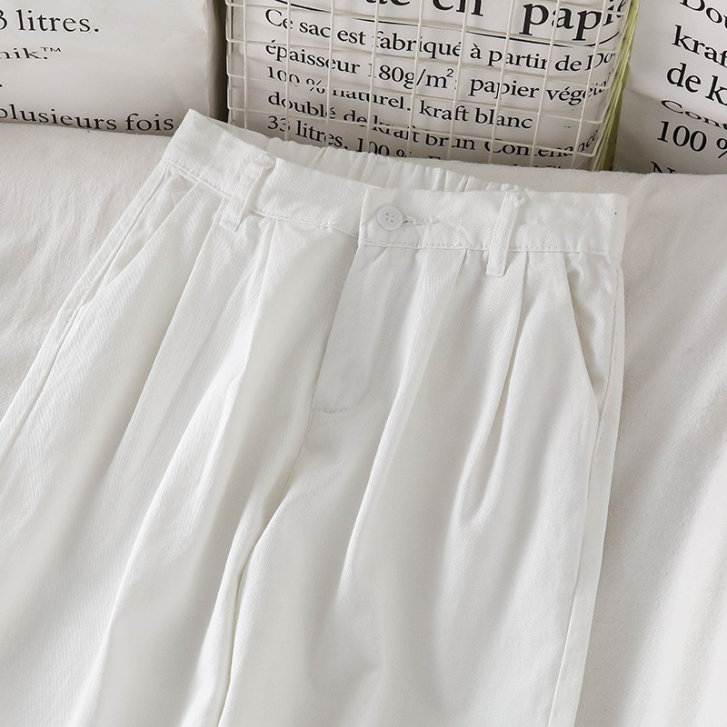 NUZIRO  Quần dài denim ống rộng cá tính phong cách Hàn Quốc