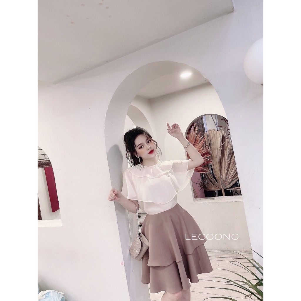 Áo bèo kiểu đẹp chất liệu tơ voan dành cho nữ hai màu trắng thiết kế hai tầng_LeCoong A29 | BigBuy360 - bigbuy360.vn