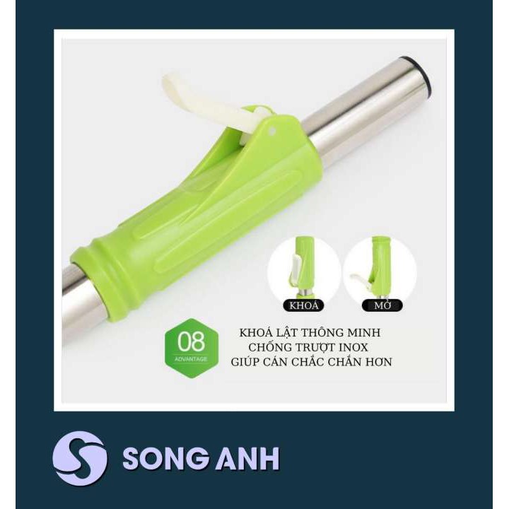 Bộ Cán Chổi Lau Nhà SONG ANH, Cán Chổi Lau Nhà Xoay 360 Độ bàn Inox Cao Cấp