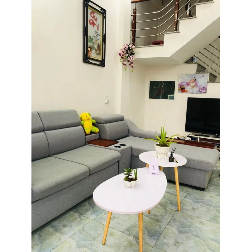 Bộ 2 bàn trà sofa, bàn ăn bệt decor ghế sofa phòng khách màu Trắng thương hiệu IGA- GP55.01+BT50M.01