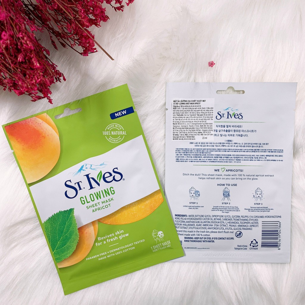 Mặt Nạ dưỡng da St.Ives Phục Hồi Tươi Tắn Chiết Xuất Quả Mơ 25ml Glowing Sheet Mask Apricot