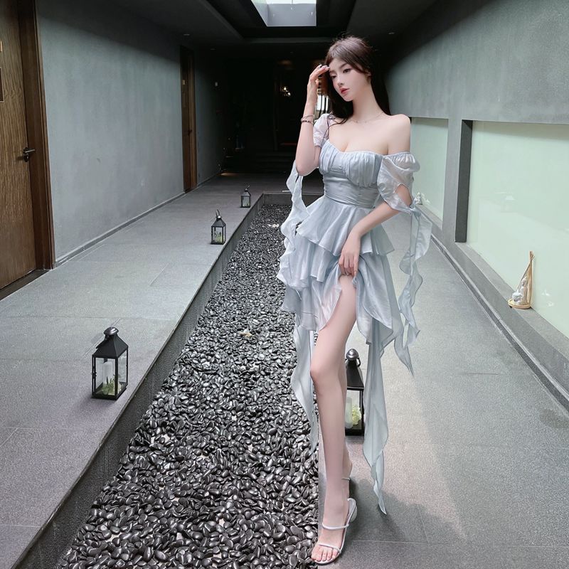 Bán Chạy!Đầm Cổ Vuông Nhún Bèo Phong Cách Sang Trọng Thời Trang Mùa Hè 2022 Dành Cho Nữ