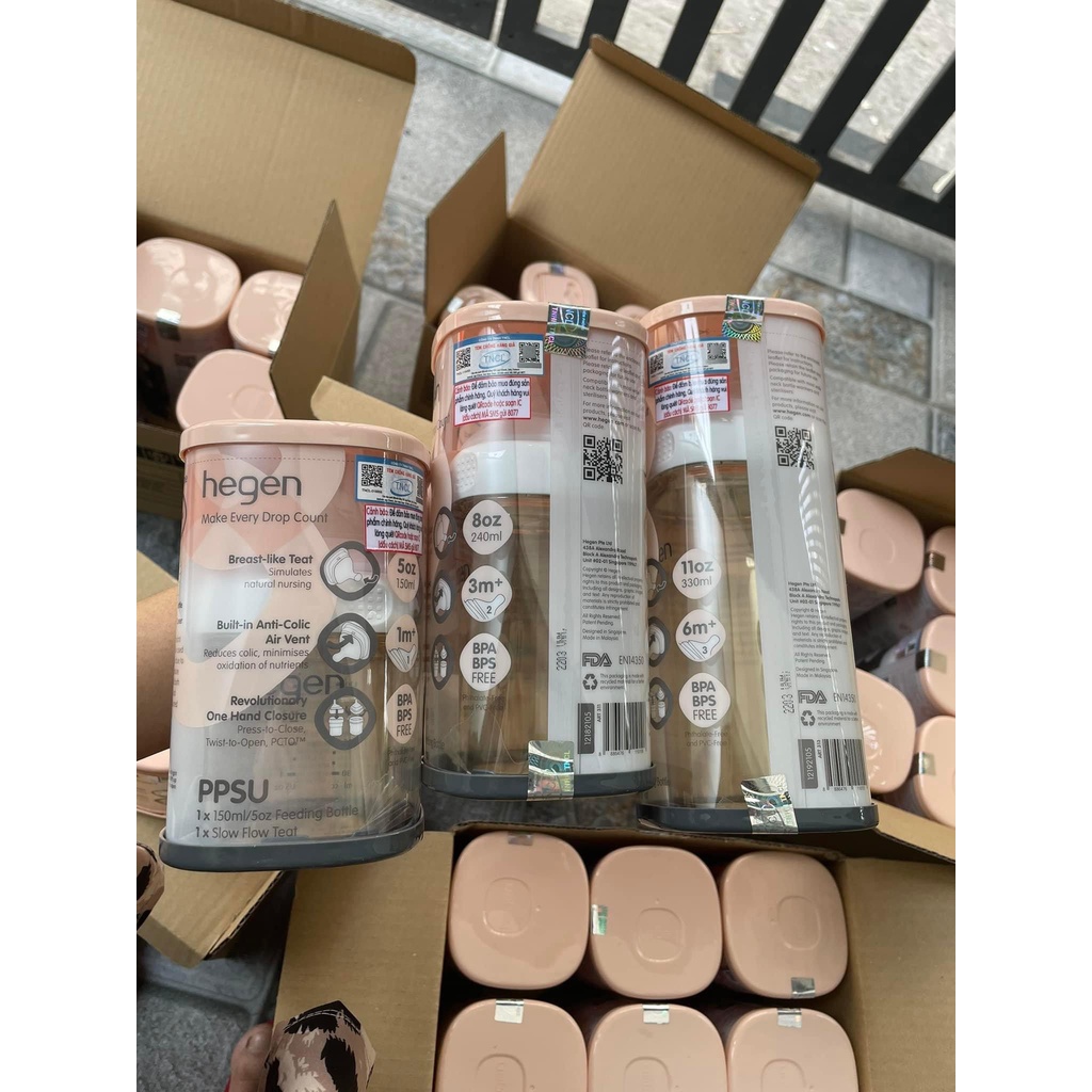 Bình sữa Hegen chính hãng 60ml 150ml 240ml 330ml nhựa PPSU thiết kế thông minh chống sặc, chống đầy hơi cho bé