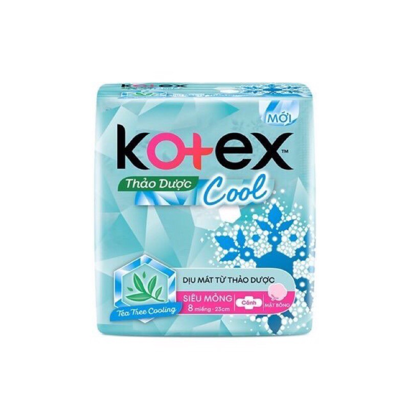 Băng vệ sinh KOTEX thảo dược COOL mát siêu mỏng 23cm 8M sản xuất mới nhất 2020