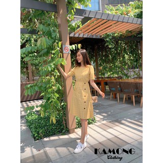 [HÌNH THẬT] Đầm maxi caro đính nút dừa (Vàng)