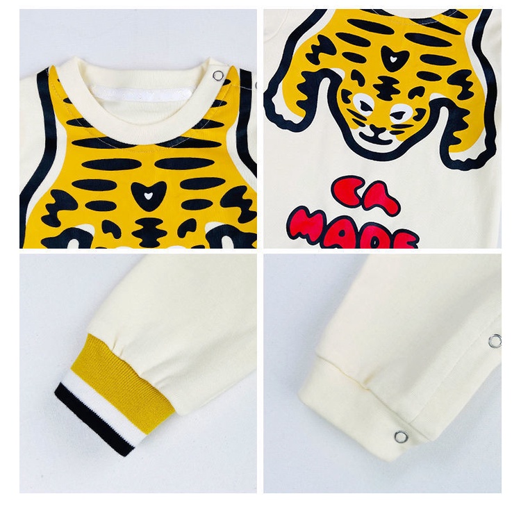 Áo Liền Quần Tay Dài Cổ Tròn In Hình Hổ Hoạt Hình Đáng Yêu Thời Trang Mùa Thu Cho Bé 0-18 Tháng