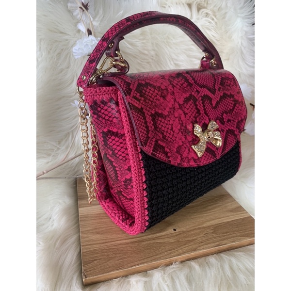 Túi móc phối da bò thật HandMade