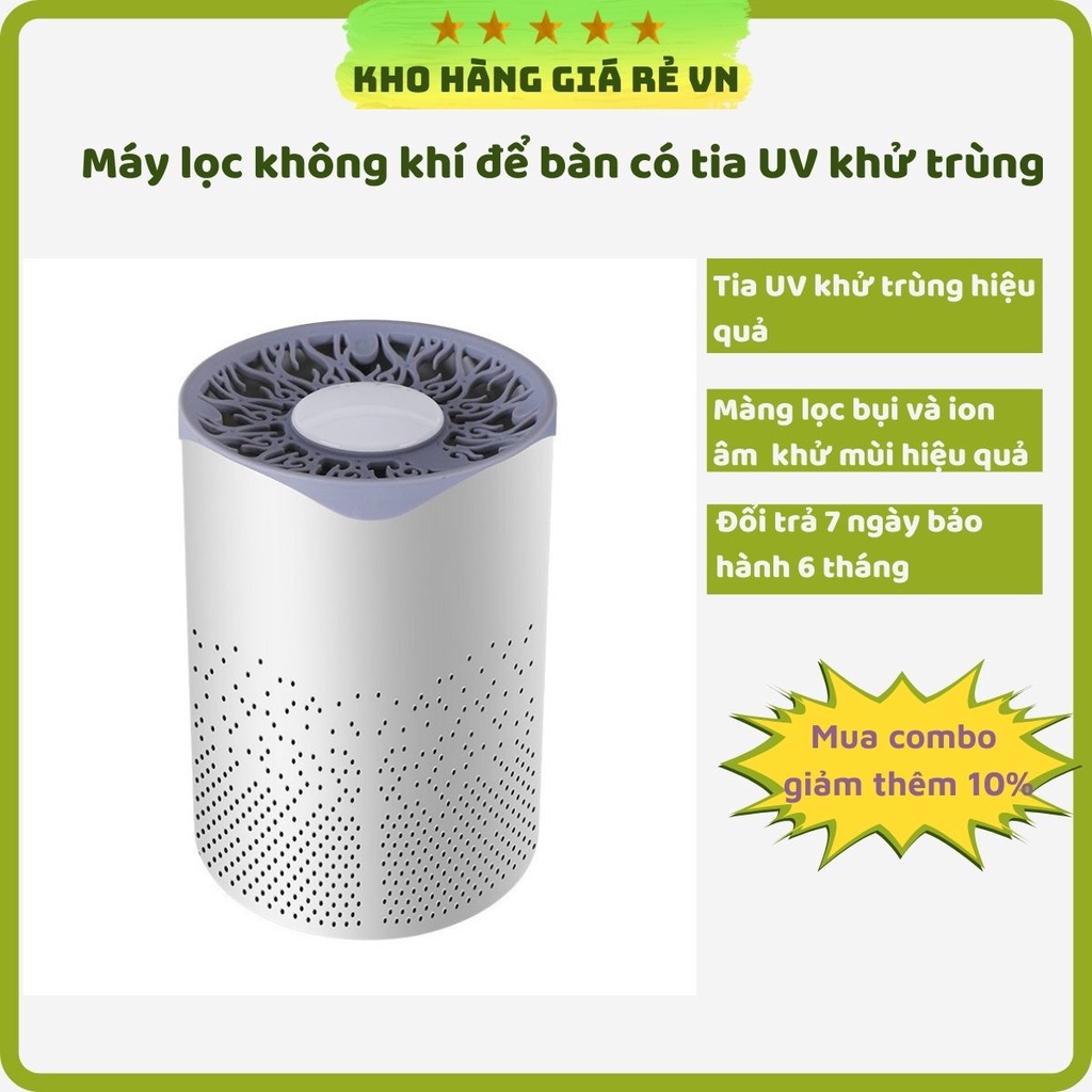 Máy lọc không khí mini máy khử mùi phòng ngủ 2 lớp lọc khử khuẩn bằng đèn tia UV  và ion âm kho hàng giá rẻ VN