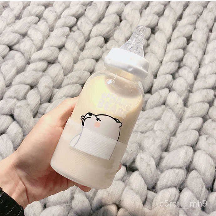 Bình Sữa Em Bé Gấu Trắng Trẻ Em Chai Thủy Tinh Trẻ Sơ Sinh Gấu Trúc Bảo Vệ Bé Silicone Rơm Chống Đầy Hơi Cho Bé Cup