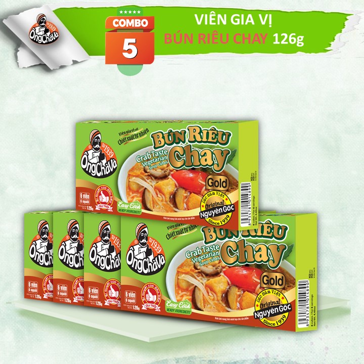 Combo 5 Hộp Viên Gia Vị BÚN RIÊU CHAY Gold Ông Chà Và 126g