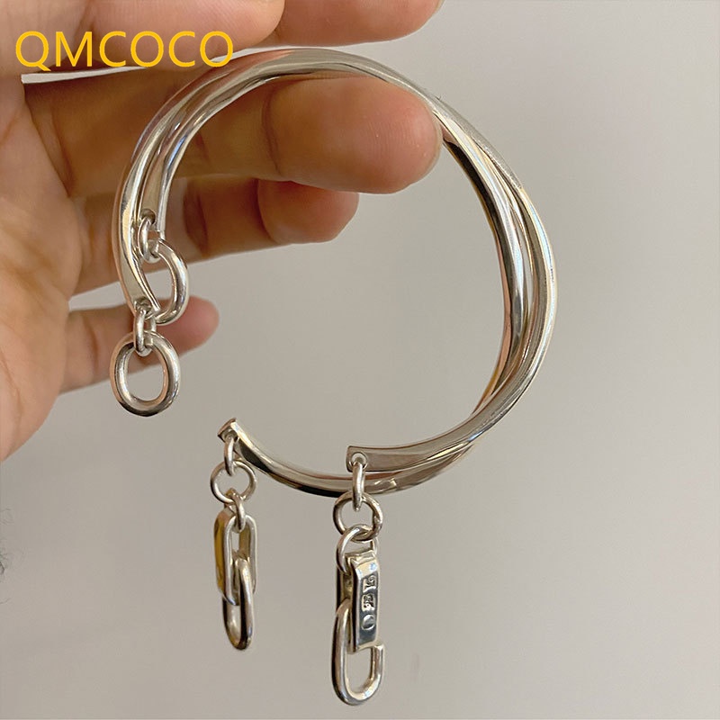 Vòng Tay Bạc Dạng Móc Khóa Màu Sắc Đơn Giản Phong Cách Punk Thời Trang Cho Nữ