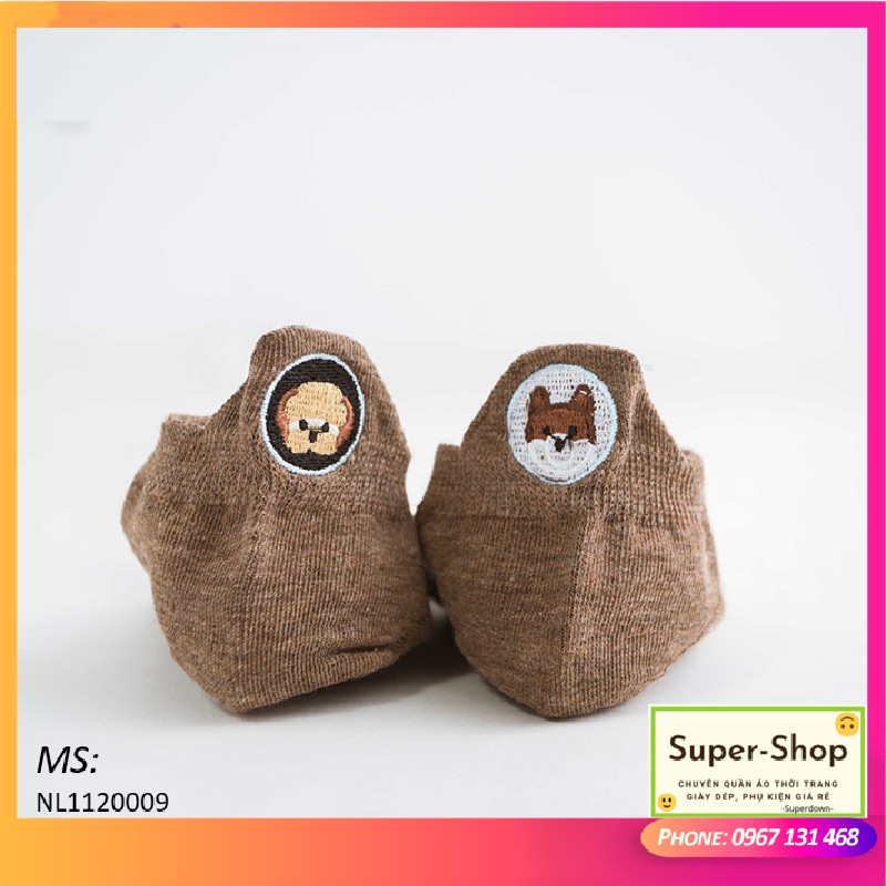 TẤT NỮ COTTON CAO CẤP CỔ NGẮN, GÓT HỌA TIẾT CUTE, MÀU ĐỒNG NHẤT [Super-Shop]