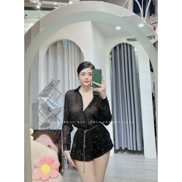 [BÁN CHẠY] Áo thun borip cổ trụ đính kim sa NG23218