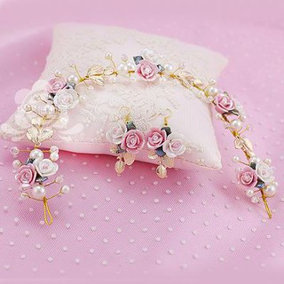 Băng Đô Cài Tóc Bằng Gốm Sứ Hình Hoa Phong Cách Hàn Quốc Cho Cô Dâu