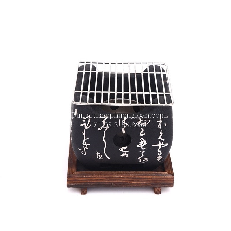 Bếp nướng than hoa kiểu Nhật Hàn, lò nướng mini kiểu Nhật Bản màu đen bằng gang carbon