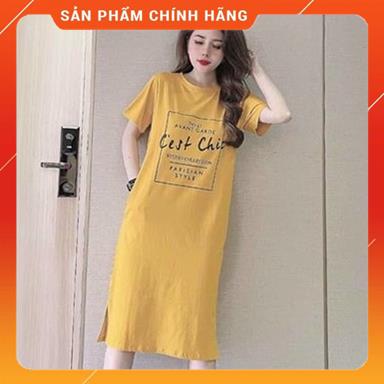 Váy xuông nữ form rộng- đầm suông dáng xẻ mặc nhà,đồ ngủ nữ chất cotton co giãn MSP LACO06