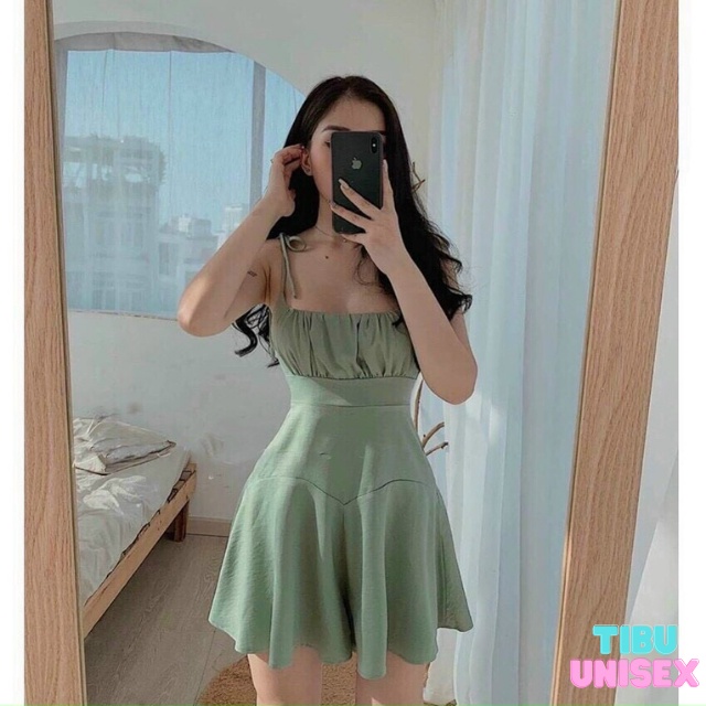 Đầm Xòe Hai Dây Xếp Ly Sexy phù hợp Đi Biển TIBU