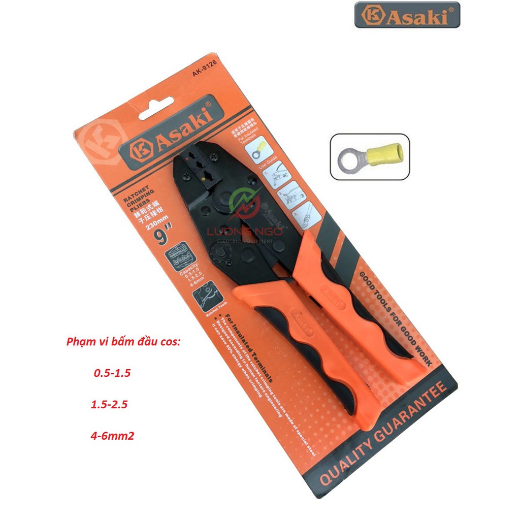 Kìm bấm cos chỉa bọc nhựa Asaki AK-9126 0.5 ~ 6mm2 - Kềm bấm cốt chỉa bọc nhựa (Kìm bấm đầu Asaki)