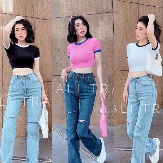 Áo thun body phôm CROPTOP phối viền đủ màu (A15&amp;P-C)