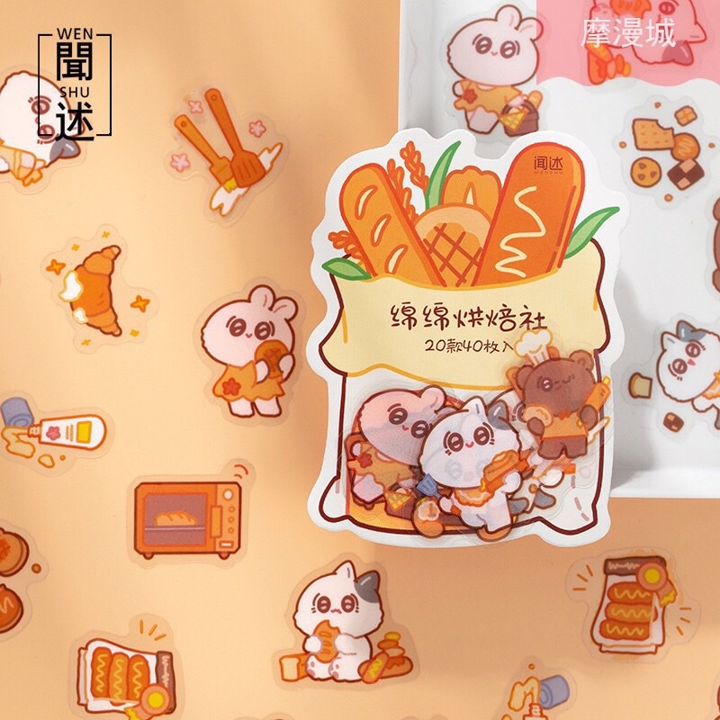 T Túi 40 Sticker Thỏ Nhựa PET Chống Thấm Nước Trang Trí Sổ, Nhật Ký, Vật Dụng, DIY,…