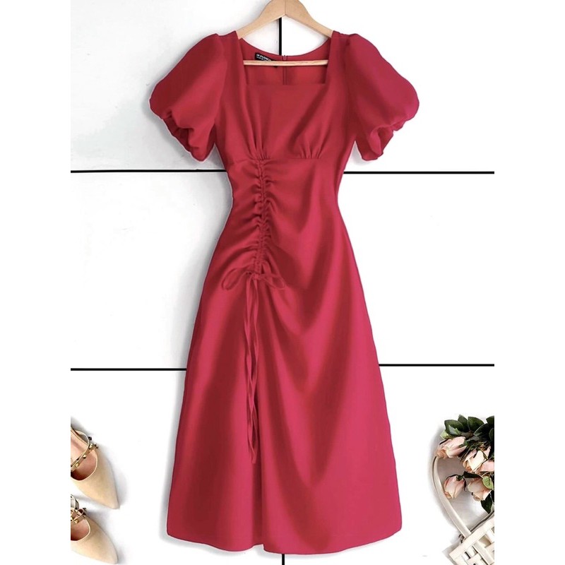 hình chụp thật ĐẦM VOAN LỤA THƯỢNG HẢI CAO CẤP tay phồng - dây rút eo nỗi bật CỰC SANG size M.L.XL.XXL màu đỏ trắng | BigBuy360 - bigbuy360.vn