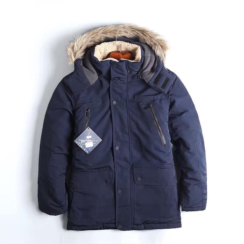 Áo parka nam cổ lông kaki đại hàn siêu ấm
