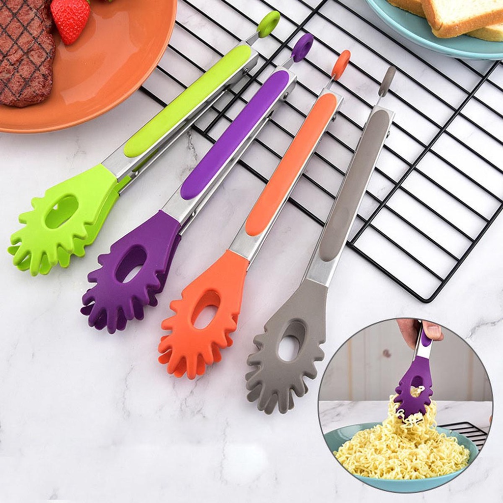 YIYU Kẹp Gắp Thức Ăn Bằng Silicone Tay Cầm Inox Cách Nhiệt Chống Trượt