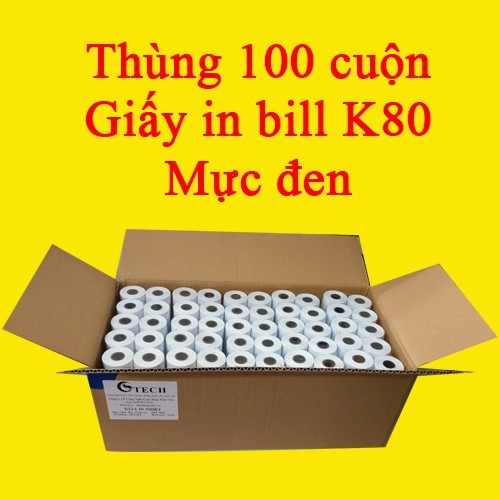 Giấy in hóa đơn, giấy in bill K80 - 1 thùng (100 cuộn) mực đen - Nhập: Hàn Quốc