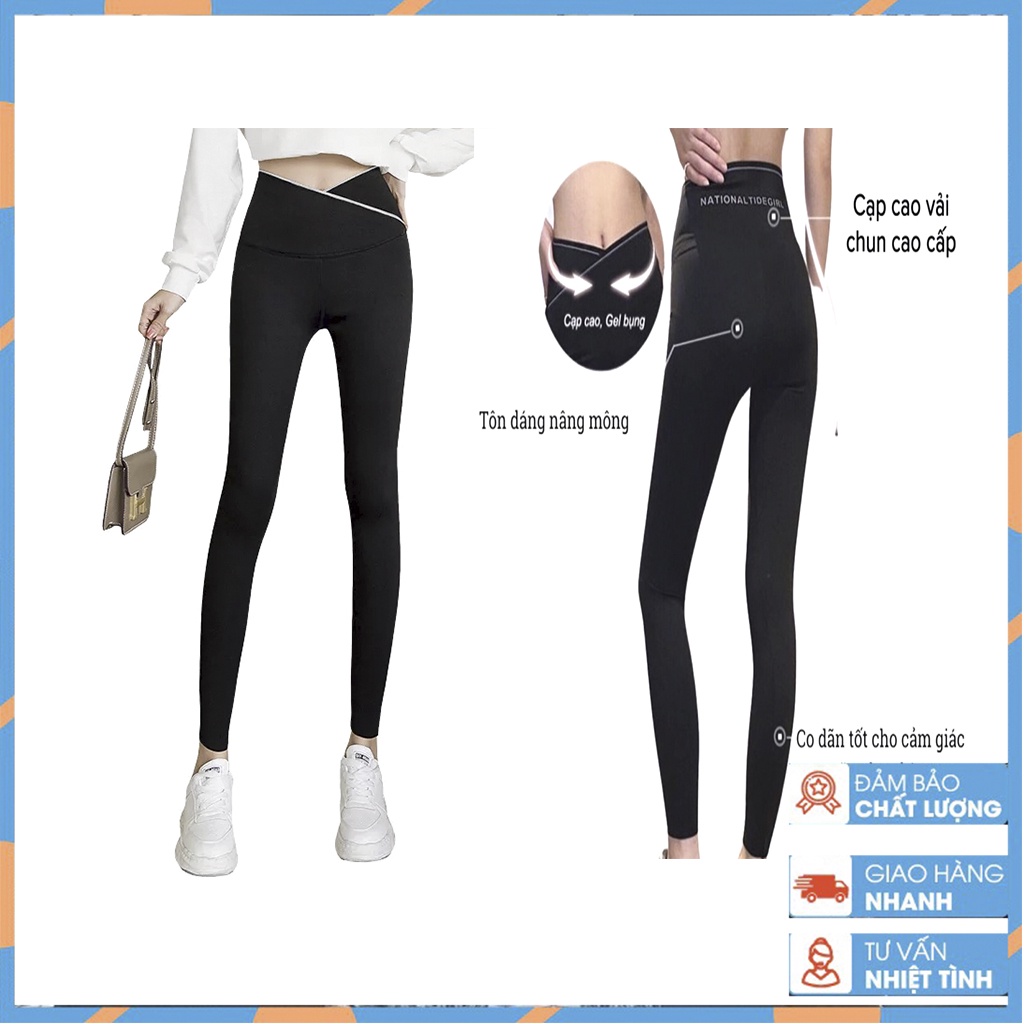 Quần legging nữ cạp cao,dáng dài, cạp chéo ,viền sọc kẻ trắng,gen bụng,nâng mông, tôn dáng gợi cảm | BigBuy360 - bigbuy360.vn